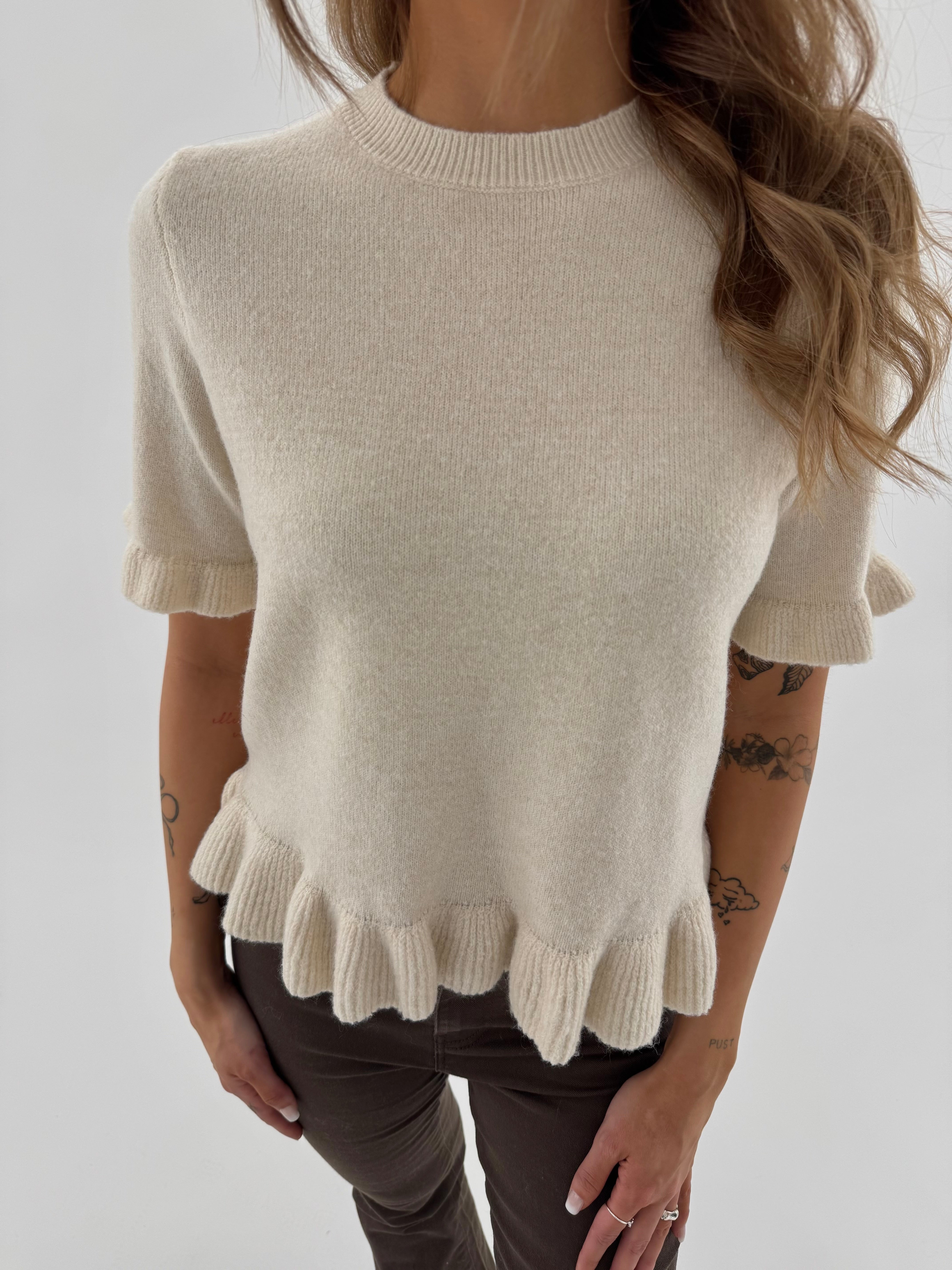 PCSALLY FRILL KNIT - Birch